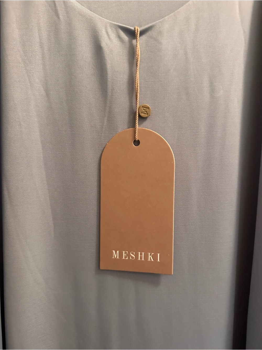 NWT Meshki Imogen Off-Shoulder Slinky Maxi Dress in Dusty Blue - Picture 5 of 6